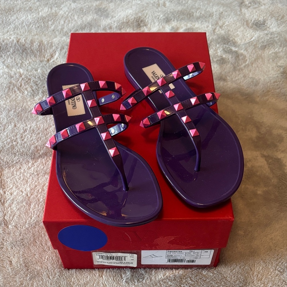 Valentino Women's Sandals in Purple with Pink Studs